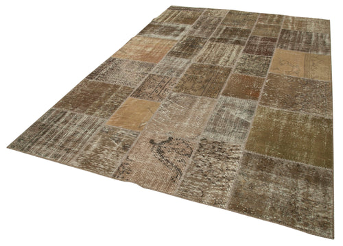 Kirk Yama Brown Patchwork Cotton Wool Handmade Area Rug 6'6'' x 9'10''