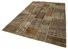 Handmade Area Rug – Brown Patchwork Cotton Wool Rug 6'6"x9'9" Durable Soft