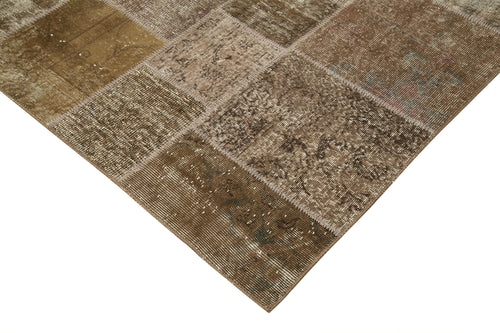 Handmade Area Rug – Brown Patchwork Cotton Wool Rug 6'6"x9'9" Durable Soft