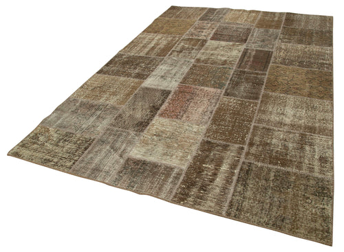 Handmade Area Rug - Brown Patchwork Wool Cotton Carpet 6'5''x9'10'' by Agacan