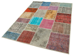 Handmade Area Rug - Kirk Yama Blue Patchwork Cotton Wool Carpet 4'9''x6'9''