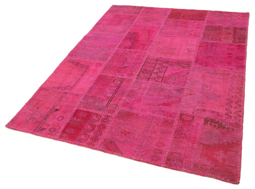 Kirk Yama Pink Patchwork Cotton Wool Handmade Area Rug 4'11'' x 6'8''