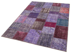 Kirk Yama Purple Patchwork Cotton Wool Handmade Area Rug 4'8'' x 6'7''