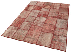Handmade Area Rug – Kirk Yama Red Patchwork Cotton Wool Vintage Turkish Carpet 4'8''x6'5''