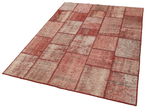 Handmade Area Rug – Kirk Yama Red Patchwork Cotton Wool Vintage Turkish Carpet 4'8''x6'5''