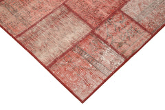 Handmade Area Rug – Kirk Yama Red Patchwork Cotton Wool Vintage Turkish Carpet 4'8''x6'5''