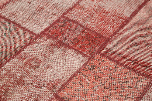 Handmade Area Rug – Kirk Yama Red Patchwork Cotton Wool Vintage Turkish Carpet 4'8''x6'5''