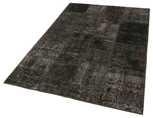 Kirk Yama Black Patchwork Cotton Wool Handmade Area Rug 4'6'' x 6'7''