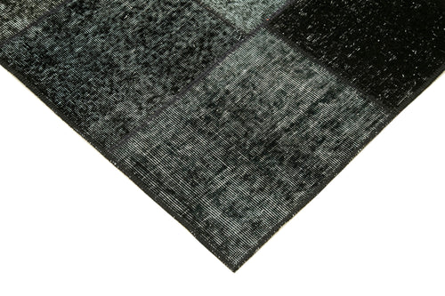 Handmade Area Rug – Black Patchwork Carpet 4'9"x6'8" Wool Cotton Vintage Style