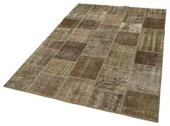 Kirk Yama Brown Patchwork Cotton Wool Handmade Area Rug 4'8'' x 6'9''