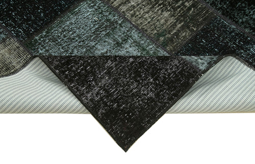 Kirk Yama Black Patchwork Cotton Wool Handmade Area Rug 4'9'' x 6'7''