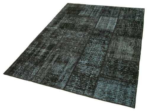 Kirk Yama Black Patchwork Cotton Wool Handmade Area Rug 4'9'' x 6'8''