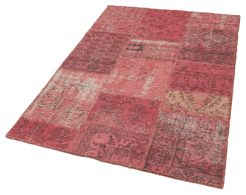Handmade Area Rug – Pink Patchwork Carpet | Cotton Wool Vintage Floor Covering 3'11"x6'5"