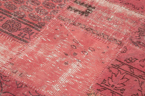 Handmade Area Rug – Pink Patchwork Carpet | Cotton Wool Vintage Floor Covering 3'11"x6'5"