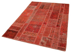 Kirk Yama Red Patchwork Cotton Wool Handmade Area Rug 4'5'' x 6'3''