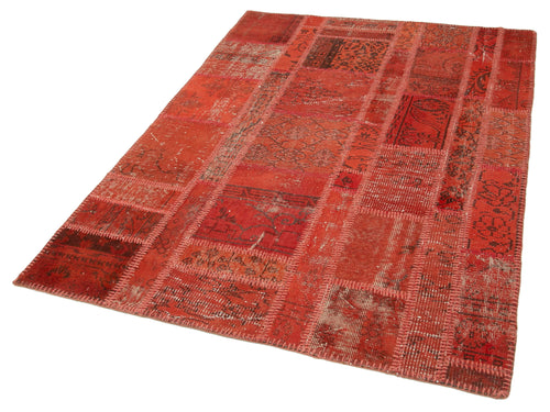 Kirk Yama Red Patchwork Cotton Wool Handmade Area Rug 4'5'' x 6'3''