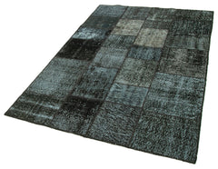 Kirk Yama Black Patchwork Cotton Wool Handmade Area Rug 4'5'' x 6'8''