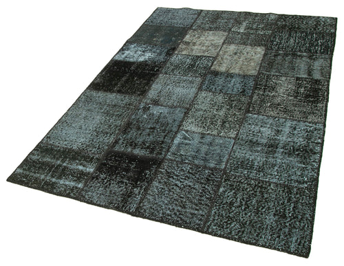 Kirk Yama Black Patchwork Cotton Wool Handmade Area Rug 4'5'' x 6'8''