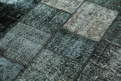 Kirk Yama Black Patchwork Cotton Wool Handmade Area Rug 4'5'' x 6'8''