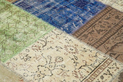 Handmade Area Rug – Blue Patchwork Wool Cotton Vintage Turkish Carpet 4'9''x6'8''