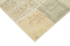 Handmade Area Rug – Beige Patchwork Cotton Wool Vintage Turkish Carpet 4'8''x6'8''