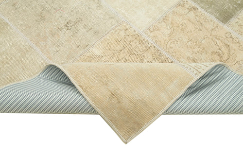 Handmade Area Rug – Beige Patchwork Cotton Wool Vintage Turkish Carpet 4'8''x6'8''