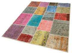 Kirk Yama Blue Patchwork Cotton Wool Handmade Area Rug 4'8'' x 6'6''