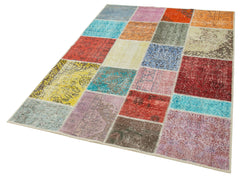 Kirk Yama Blue Patchwork Cotton Wool Handmade Area Rug 4'8'' x 6'9''
