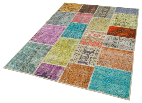 Kirk Yama Blue Patchwork Cotton Wool Handmade Area Rug 4'9'' x 6'8''