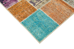 Kirk Yama Blue Patchwork Cotton Wool Handmade Area Rug 4'9'' x 6'8''