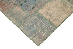 Kirk Yama Blue Patchwork Cotton Wool Handmade Area Rug 4'7'' x 6'8''