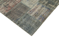 Handmade Area Rug - Kirk Yama Grey Patchwork Cotton Wool Carpet 4'11'' x 6'11''