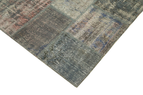 Handmade Area Rug - Kirk Yama Grey Patchwork Cotton Wool Carpet 4'11'' x 6'11''