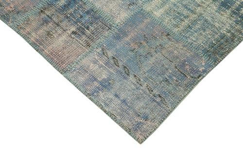 Handmade Area Rug – Blue Patchwork Cotton Wool Carpet 4'11''x6'10'' Durable Soft Blend