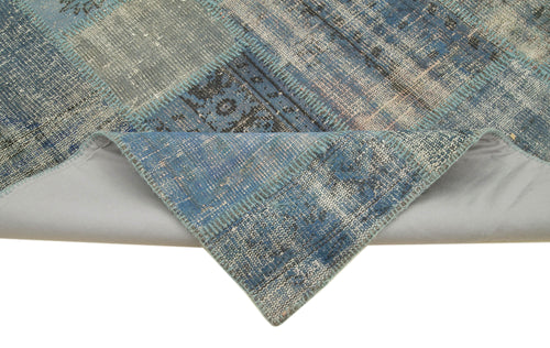 Handmade Area Rug – Blue Patchwork Cotton Wool Carpet 4'11''x6'10'' Durable Soft Blend