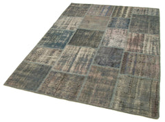 Handmade Area Rug – Grey Patchwork Cotton Wool Vintage Handwoven Carpet 4'11''x6'10''