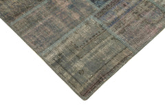 Handmade Area Rug – Grey Patchwork Cotton Wool Vintage Handwoven Carpet 4'11''x6'10''