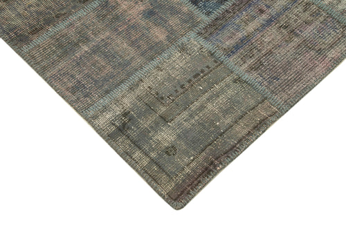 Handmade Area Rug – Grey Patchwork Cotton Wool Vintage Handwoven Carpet 4'11''x6'10''