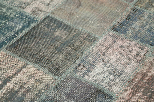 Handmade Area Rug – Grey Patchwork Cotton Wool Vintage Handwoven Carpet 4'11''x6'10''