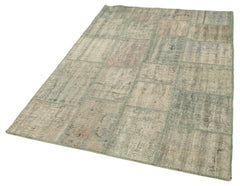 Kirk Yama Grey Patchwork Cotton Wool Handmade Area Rug 4'7'' x 6'9''