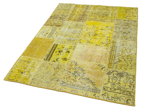 Kirk Yama Yellow Patchwork Cotton Wool Handmade Area Rug 4'0'' x 5'9''