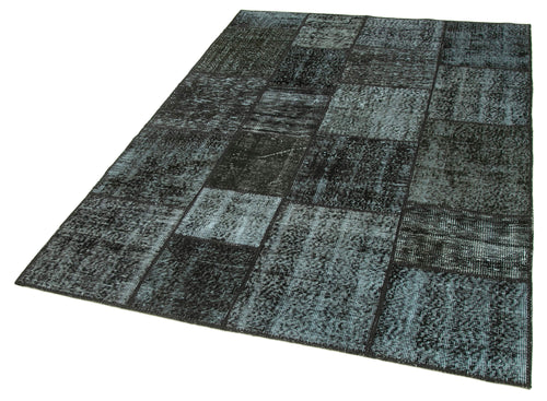Kirk Yama Black Patchwork Cotton Wool Handmade Area Rug 4'9'' x 6'8''