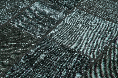 Kirk Yama Black Patchwork Cotton Wool Handmade Area Rug 4'9'' x 6'8''