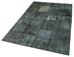 Handmade Area Rug – Black Patchwork Cotton Wool Vintage Handwoven Carpet 4'5''x6'8''