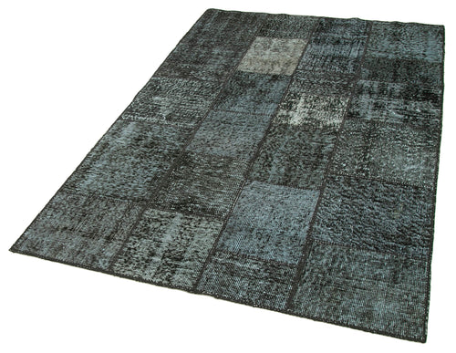 Handmade Area Rug – Black Patchwork Cotton Wool Vintage Handwoven Carpet 4'5''x6'8''