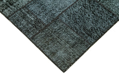Handmade Area Rug – Black Patchwork Cotton Wool Vintage Handwoven Carpet 4'5''x6'8''