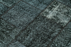 Handmade Area Rug – Black Patchwork Cotton Wool Vintage Handwoven Carpet 4'5''x6'8''