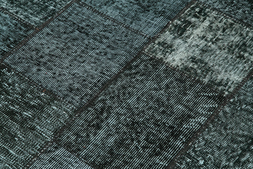 Handmade Area Rug – Black Patchwork Cotton Wool Vintage Handwoven Carpet 4'5''x6'8''