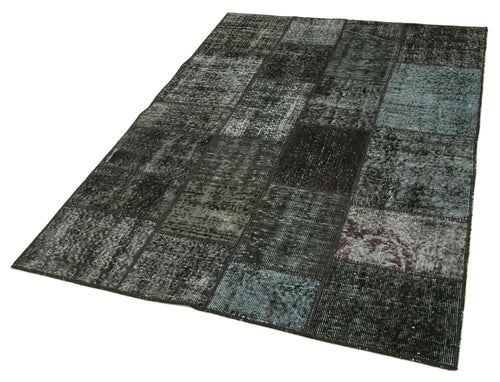 Kirk Yama Black Patchwork Cotton Wool Handmade Area Rug 4'5'' x 6'7''