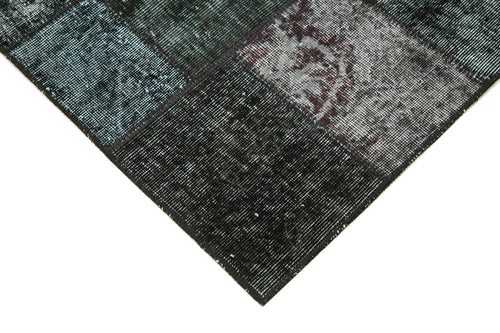 Kirk Yama Black Patchwork Cotton Wool Handmade Area Rug 4'5'' x 6'7''